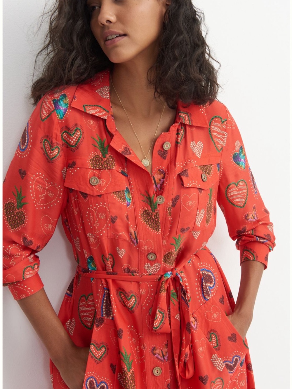 FARM Rio Anthropologie Calixta Midi Shirtdress Red Heart Print
